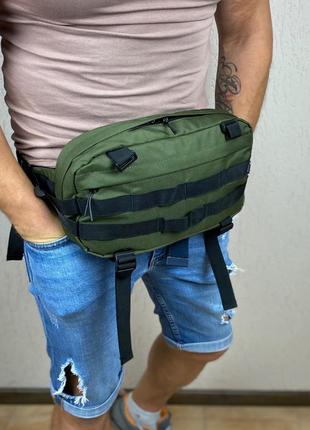 Тактична зелена чоловіча сумка бананка через плече поясна3 фото