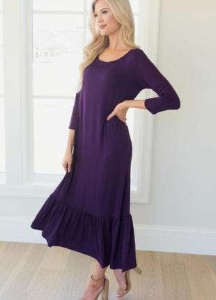 Фіолетове довге плаття в підлогу максі волан пряме бохо2 фото