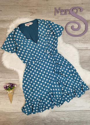 Женское летнее платье louche на запах голубое в горох размер 44 s1 фото