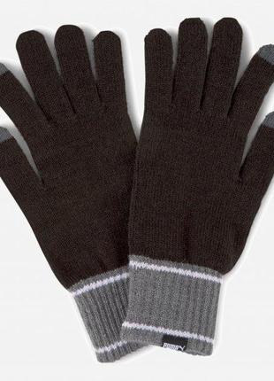 Перчатки puma knit gloves black-dark gray heather m (04177201)