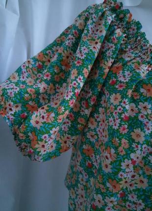 100% вискоза, женская блуза, блузка топ натуральная вискозная штапель мелкий цветок, открытые плечи9 фото