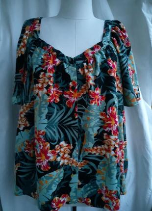 Льон/віскоза жіноча віскозна блуза лляна літня блузка натуральна сорочка дрібна квітка гавайка