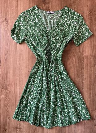 Платье зеленый, цветочный принт3 фото
