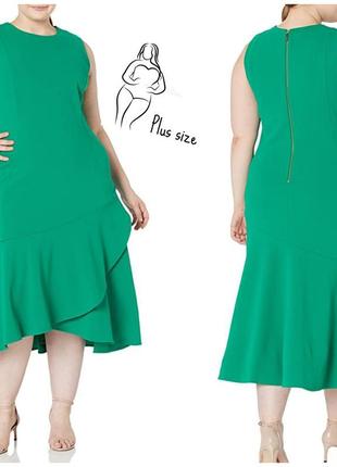 Зеленое платье футляр с интересным низом ( plus size)1 фото