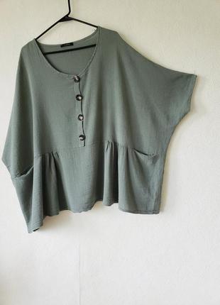 Натуральная 100 % хлопок текстурированная блуза оверсайз c карманами  италия studio2 фото