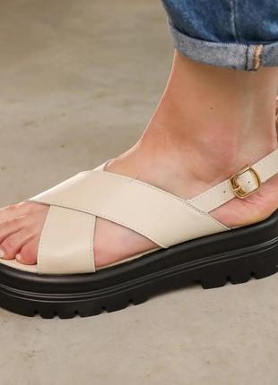 Стильные бежевые босоножки/сандали на массивной подошве женские летние, лето