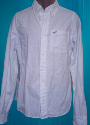 Плотная белая рубашка от холлистер. хлопок.1 фото