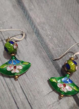 Сержки клуазоне винтаж застежки серебро 925