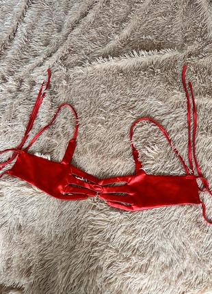 Червоний топ ліф шовкові рукавички жіночі1 фото