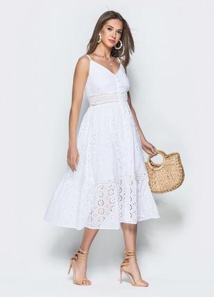 Белый сарафан из прошвы миди длины ⁇ 67489