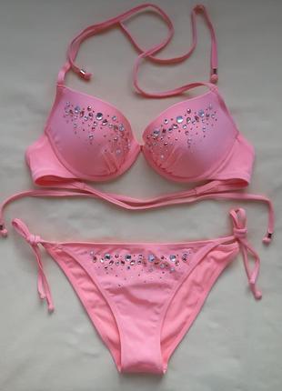 Купальник бралет пуш ап роздільний жіночий стрази камні блискучий