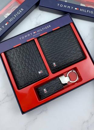 Подарочный набор tommy hilfiger мужской кошелек + картхолдер + брелок черный портмоне7 фото