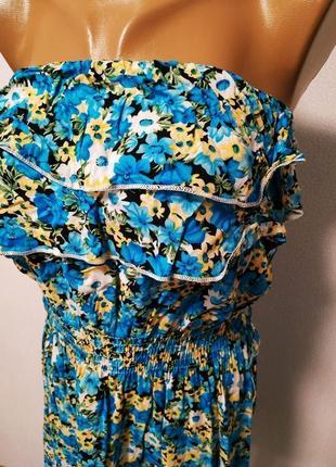 Платье бюстье сарафан желто-голубой s-m цветочное рюш #осіньдобра4 фото
