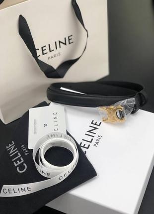 Чёрный кожаный ремень пояс селин celine 2 см