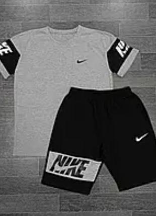 Мужской костюм на лето nike серая футболка и черные шорты1 фото