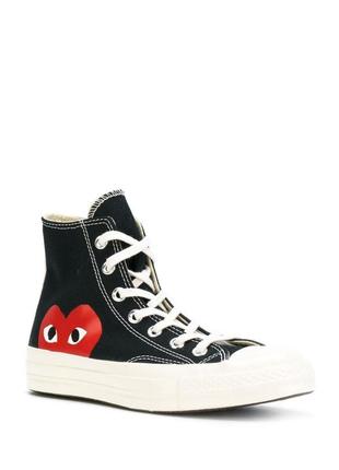 Высокие, черные кеды с сердцем converse x comme des garcons play chuck 70 black high