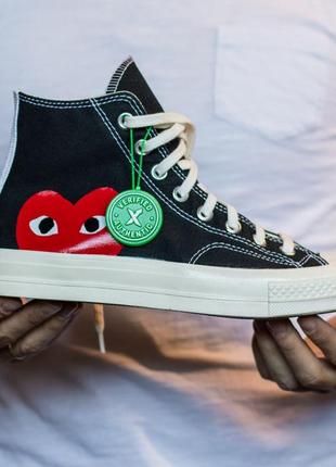 Высокие, черные кеды с сердцем converse x comme des garcons play chuck 70 black high