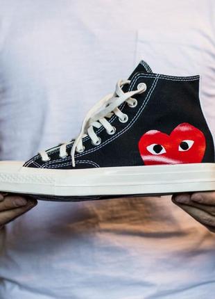 Высокие, черные кеды с сердцем converse x comme des garcons play chuck 70 black high3 фото