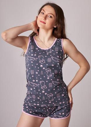 Молодежная пижамка шорты и майка котики