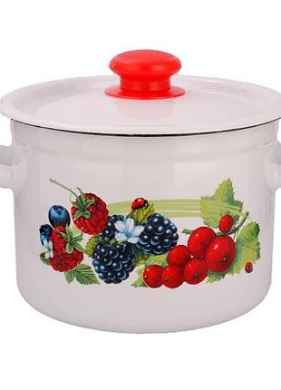 Кастрюля epos цилиндрическая 7л d24 см h19,5 см емаль, кастрюля из емали, кастрюля с крышкой и ручками