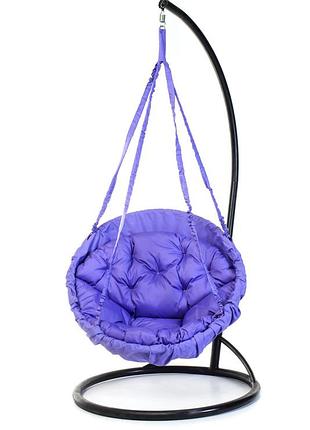 Підвісне крісло гамак для дому та саду з великою круглою подушкою 120 х 120 см до 250 кг бузкового кольору