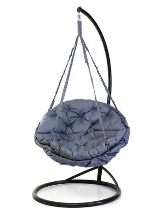 Подвесное кресло гамак для дома и сада с большой круглой подушкой 96 х 120 см до 120 кг серого цвета