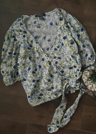 Волшебная коттоновая блуза на запах в цветочный принт