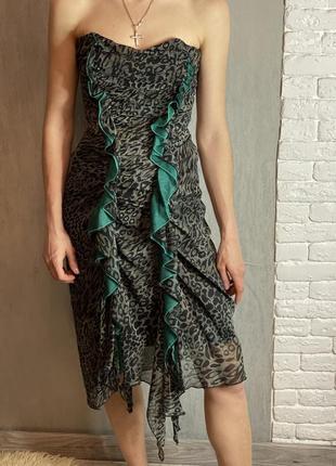 Винтажное вечернее платье с корсетом в леопардовый принт charas, xs-s