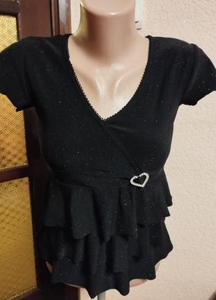 Нарядная черная блуза с блестками для девочки 12-13роков, Рост 152-158см от miss evie3 фото