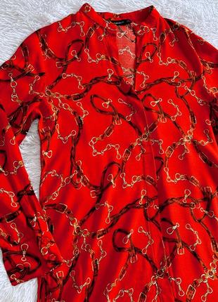Яркое красное платье zara в цепочках2 фото