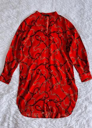 Яркое красное платье zara в цепочках4 фото