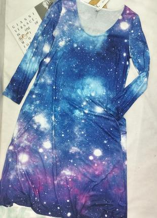 Платье космос длинное макси  с рукавами1 фото