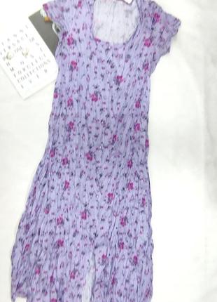 Лавандовое платье цветочный принт на пуговицах миди жатка2 фото