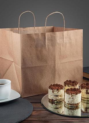 Крафт пакет с ручками с широким дном 320*270*280, бумага 100 г/м2