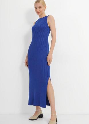 Стильное длинное трикотажное платье без рукава цвет ультрамарин. модель pw909.1 фото