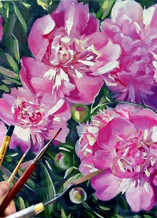 Картина маслом цветы розовые пионы3 фото