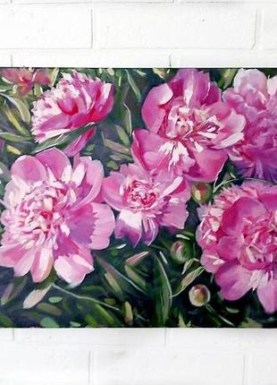 Картина маслом цветы розовые пионы4 фото
