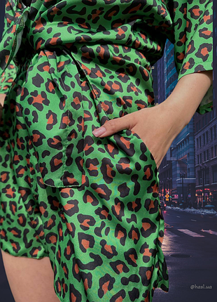 Женский трендовый шикарный летний хлопковый шелковый костюм двойка леопаровдовый...