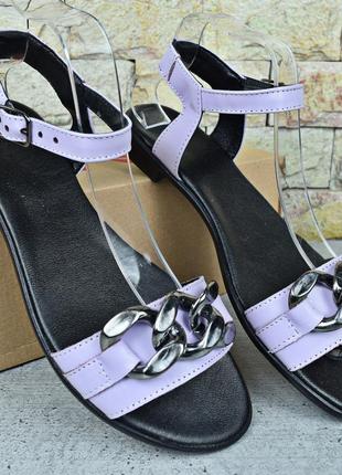 Босоножки женские кожанные sali украина, фиолетовые сандалии из натуральной кожи на низком каблуке