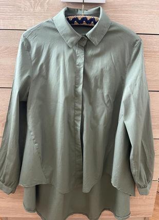 Фисташковая длинная рубашка оверсайз ( italy ), натуральная рубашка