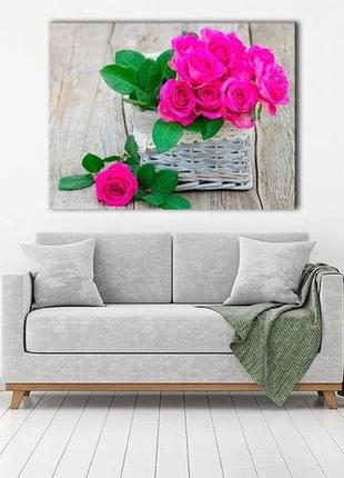 Картина на холсте на стену для интерьера/спальни/офиса dk розы в корзине 45х60 см (dkp4560-c1390)2 фото