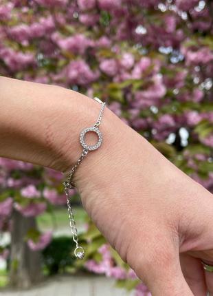 Срібний браслет з круглими вставками з фіанітами розмір регулюється