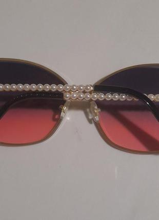 Окуляри сонцезахисні uv400 з перлами  рожеві з градиентом  трендові модні6 фото