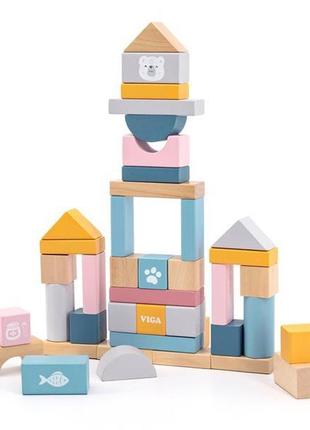Деревянные кубики viga toys polarb пастельные блоки, 60 шт., 2,5 см (44010)