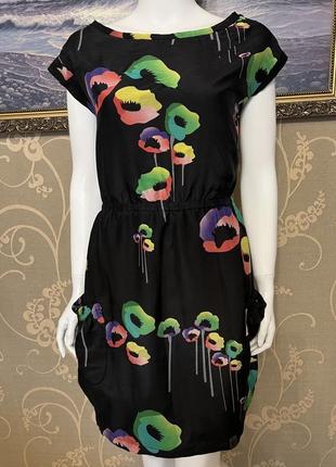 Очень красивое и стильное брендовое платье в цветах...шёлк/котон.