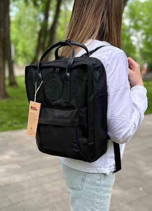 Чорний міський рюкзак kanken classic dark зі шкіряними ручками, канкен класик. 16 l10 фото