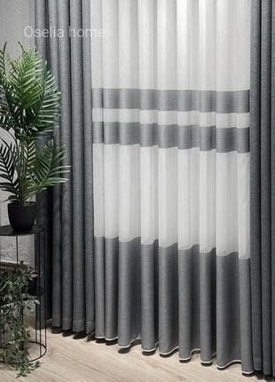 Тюль  бамбук серые полоски 🔥1 фото