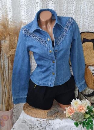 S - м фирменная женская джинсовая рубашка джинсовка джинсовый пиджак с кружком