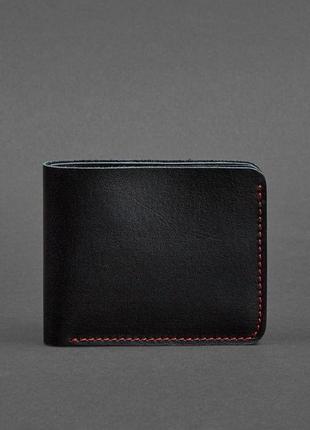 Шкіряні портмоне ручної роботи з монетницею брендове, чоловічий фірмовий гаманець чорний з червоною ниткою5 фото