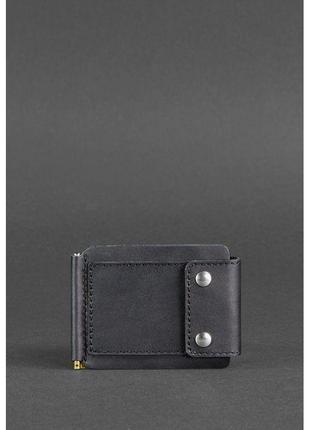 Чоловічі гаманці на кнопці зі шкіри ручної роботи, фірмовий шкіряний натуральний портмоне з монетницею чорний